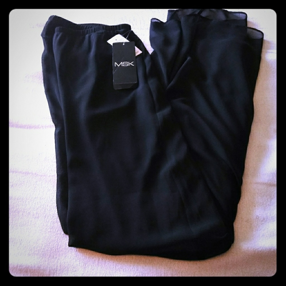 MSK Women's Sheer Pants with Sheer Overlay Size L